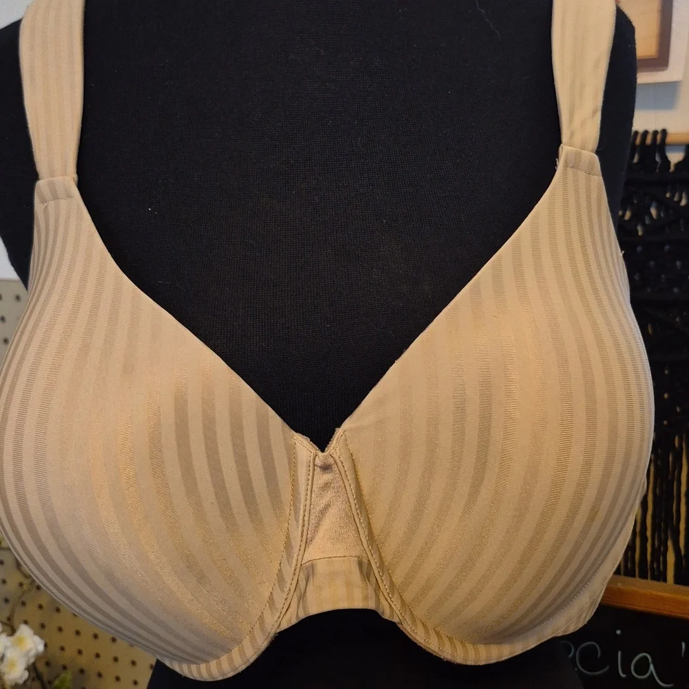 Playtex Size 42D Tan Striped Wired T shirt Bra Style 4747 Padded Modest - Picture 1 of 7